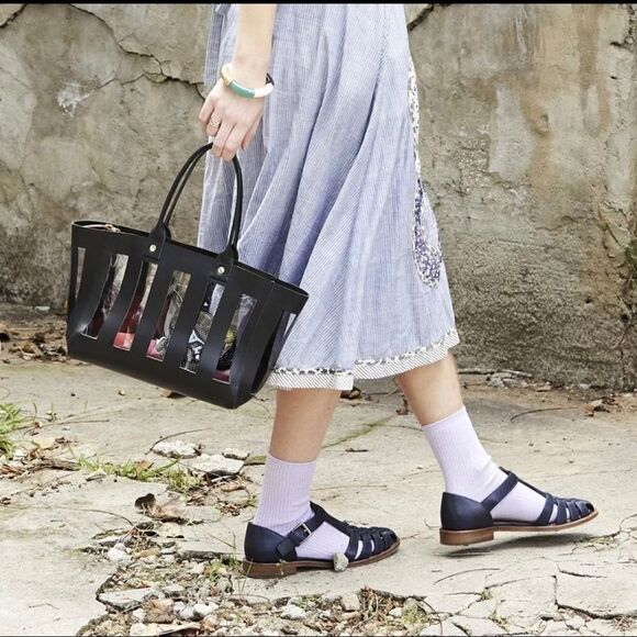 Clare V. Rafael Black Leather Peek A Boo Tote Bag - Picture 1 of 4